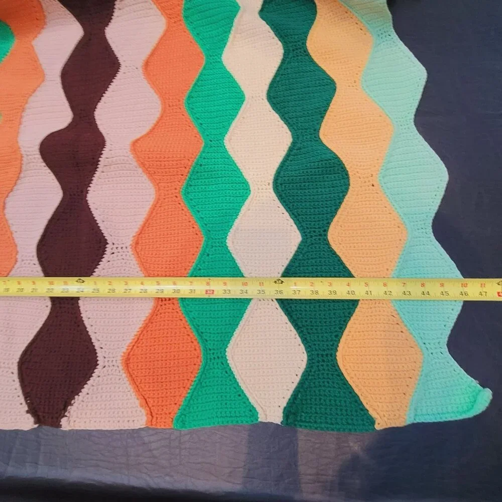 Handmade Crochet Afghan Throw Blanket Multicolor Retro Diamond Harlequin 68x47‎